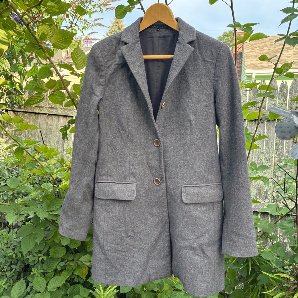 Theory wool coat Charcoal Blazer stadium Jacket size XS long